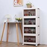 4 Tier Stackable Storage Bins with Lids and Wheels, 23QT Plastic Storage Containers for Closet, Pantry, Office, Dorm – Foldable Storage Boxes for Organization and Clothing Storage (White)