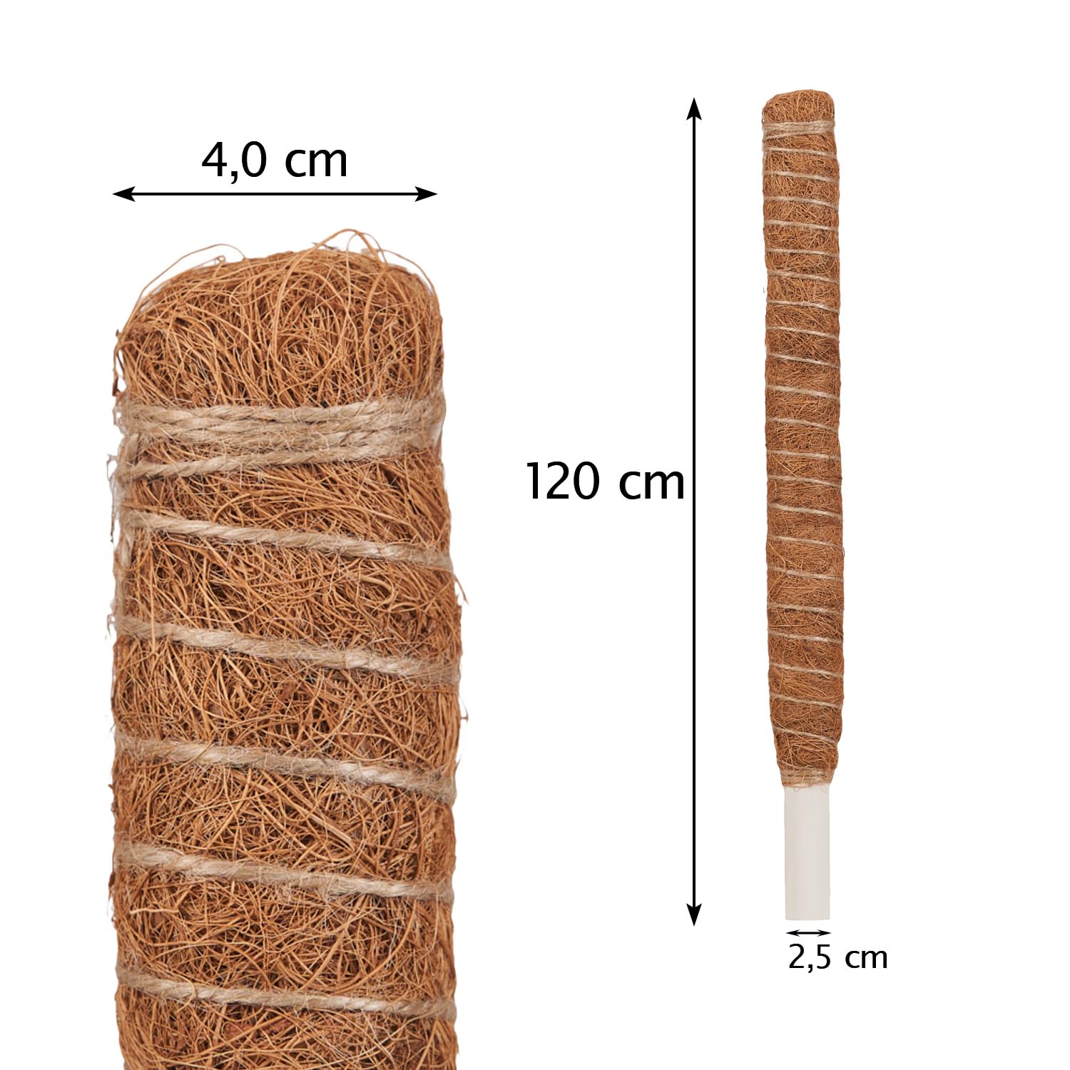 Kokosstab, Pflanzenstütze Monstera, Moosstab, Rankhilfe, Pflanzstab Kokos (10 Stück; 120cm x Ø 4,0)