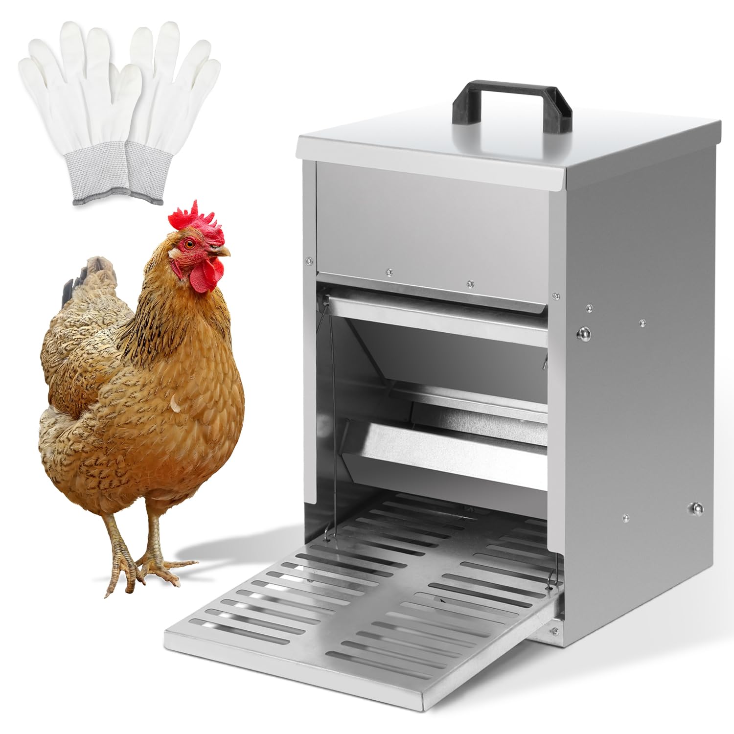 Comedero automático para gallinas, 5 kg, comedero con pedal automático, alimento para pollos para aves de corral, accesorio ideal para pollos, resistente al agua y a prueba de ratas,
