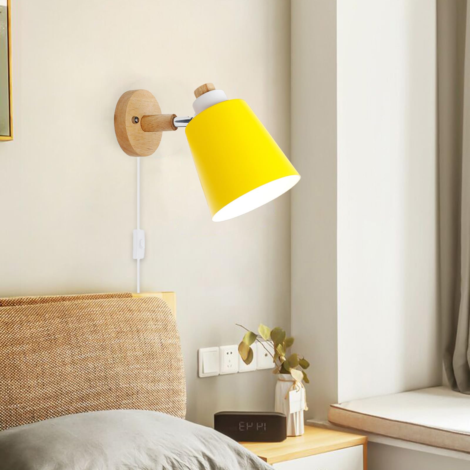 Iluminación de pared regulable E27 lámpara de pared madera vintage con interruptor amarilla 8