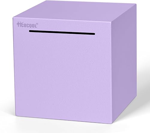 Hucha para adultos, debe romperse para abrir, caja de ahorro de dinero de acero inoxidable (morado, tamaño de palma)