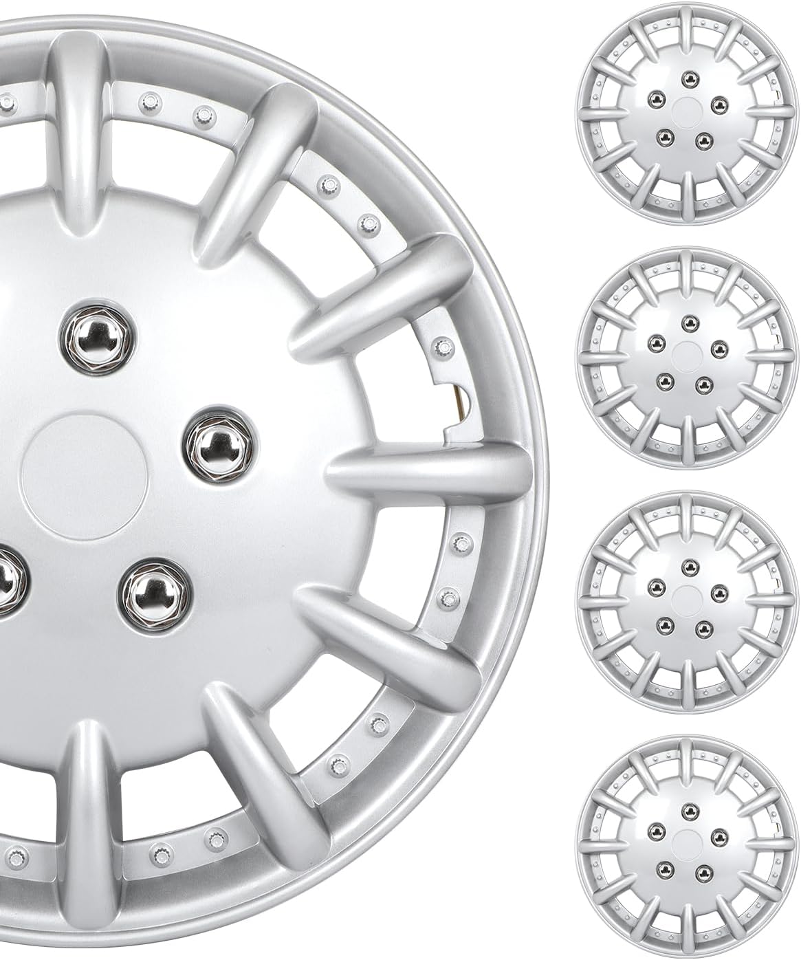 SCITOO Silver Hubcaps, 14" Set of 4pcs, Easy to Install, Elegant Addition to Cars, Trucks, SUVs, Rust-Free