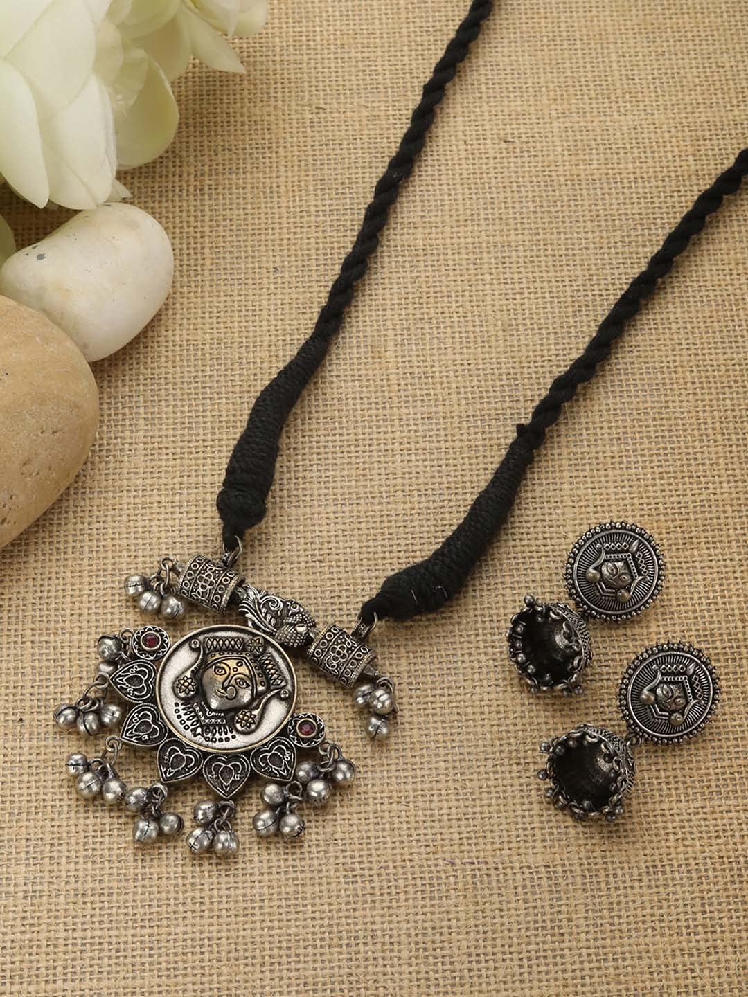 Ghungroo Silver Plated Temple Jewellery Set, Traditional Charm