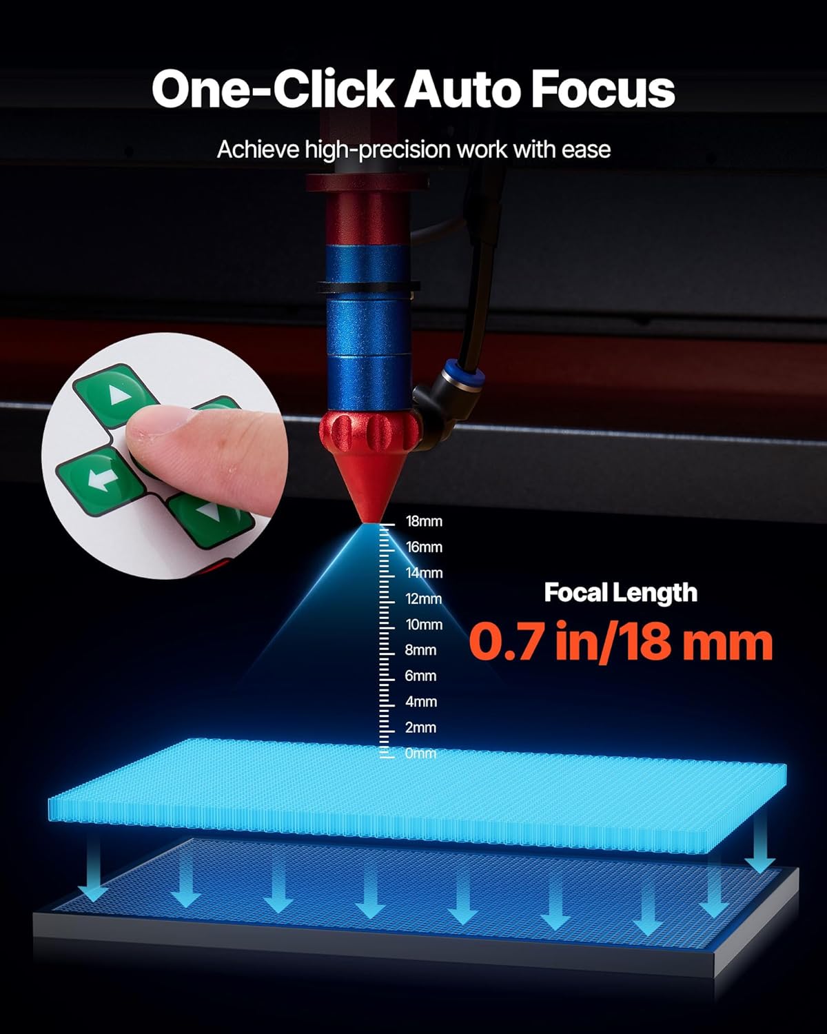 Autofocus mechanism of the VEVOR laser engraver, showing focal length adjustment