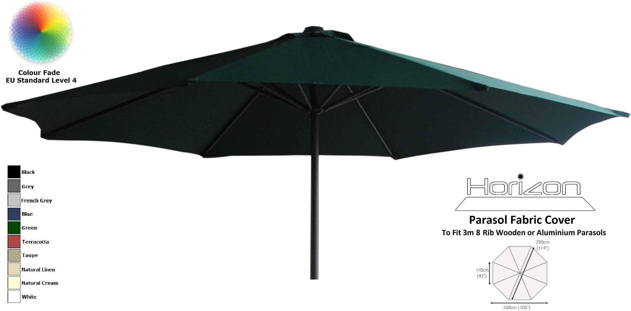 HORIZON 3M REPLACEMENT PARASOL FABRIC COVER 8-ARMS (Green)