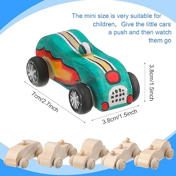 Zhanmai 6 Pcs Wooden Toy Cars to Paint Unfinished Wood DIY Race Car Toys