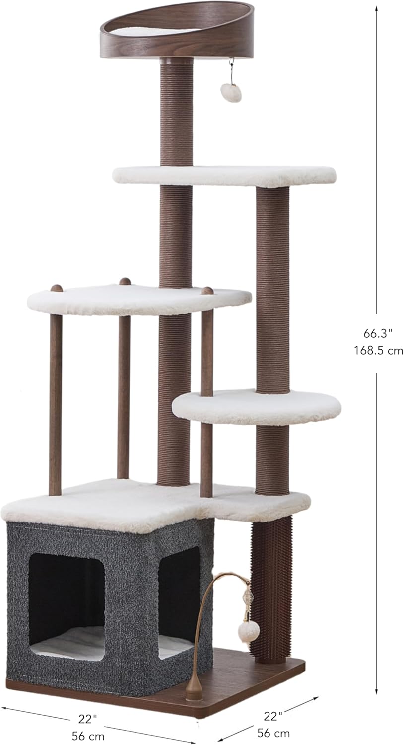 Catry Trinity 5-Level Recycled Paper & Laminated Wood Cat Tree with Washable Plush Beds, Massager, Toys, Ideal for Small to Large Cats and Multi-Cat Homes