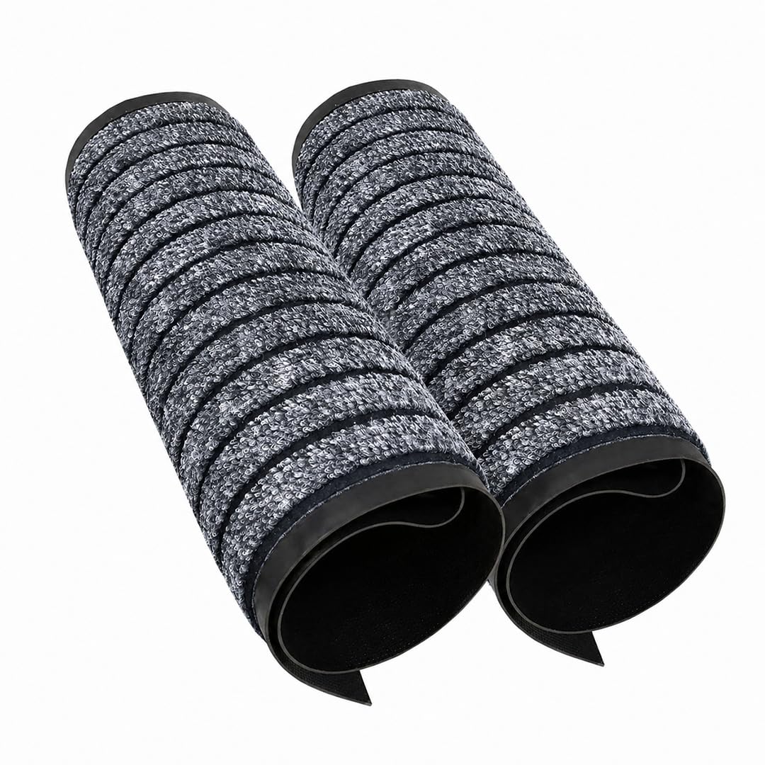 ZIYA HOMES Rubber Door Mat (2 Pack) - Heavy Duty Non-Slip Indoor Outdoor Floor Mat, Dirt Trapper Entrance Mat for Front Door, Garden, Kitchen & Hallway (Grey, 60x180 cm)