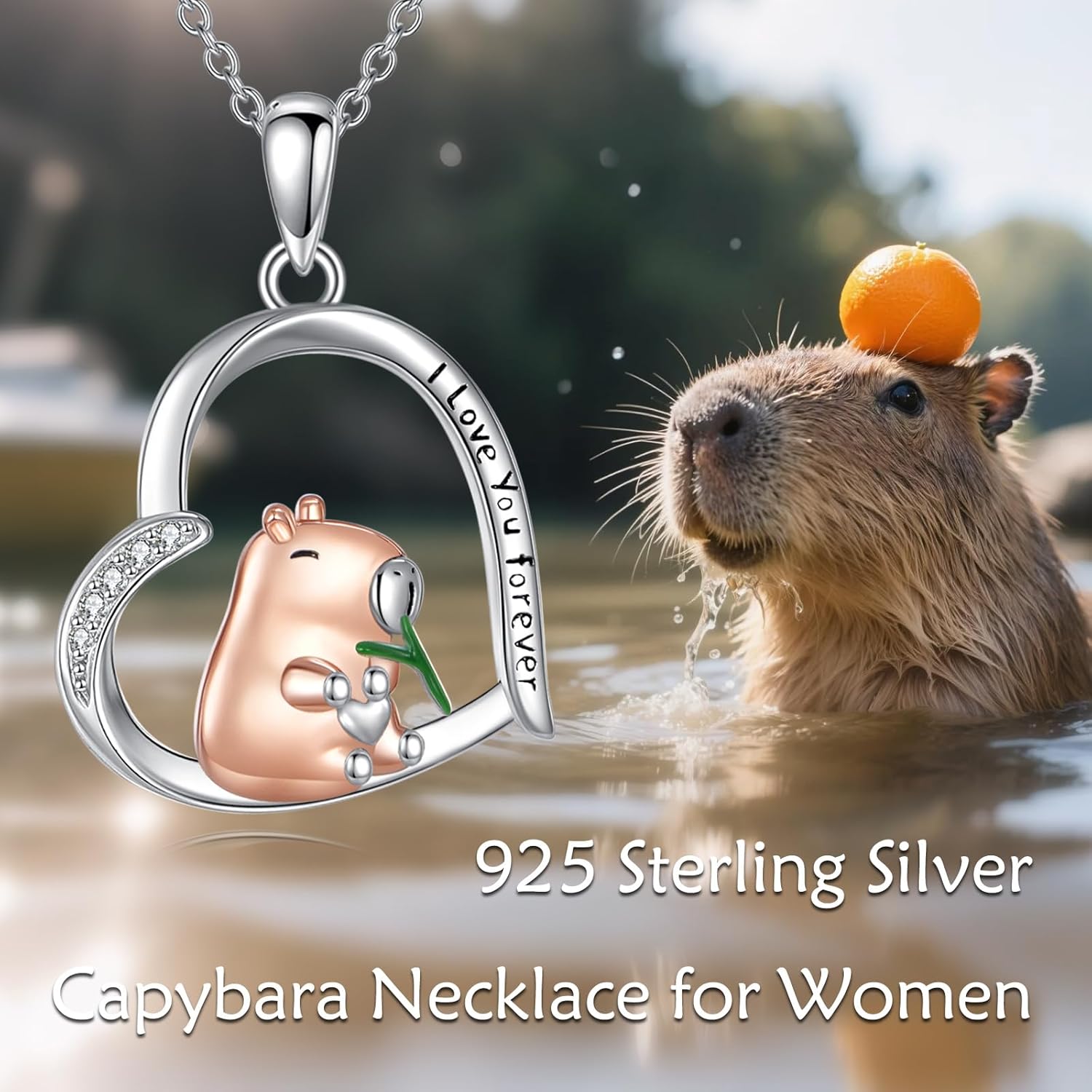 YAFEINI Capybara Necklace Sterling Silver Animal Pendant Capybara Jewelry for Women Mom