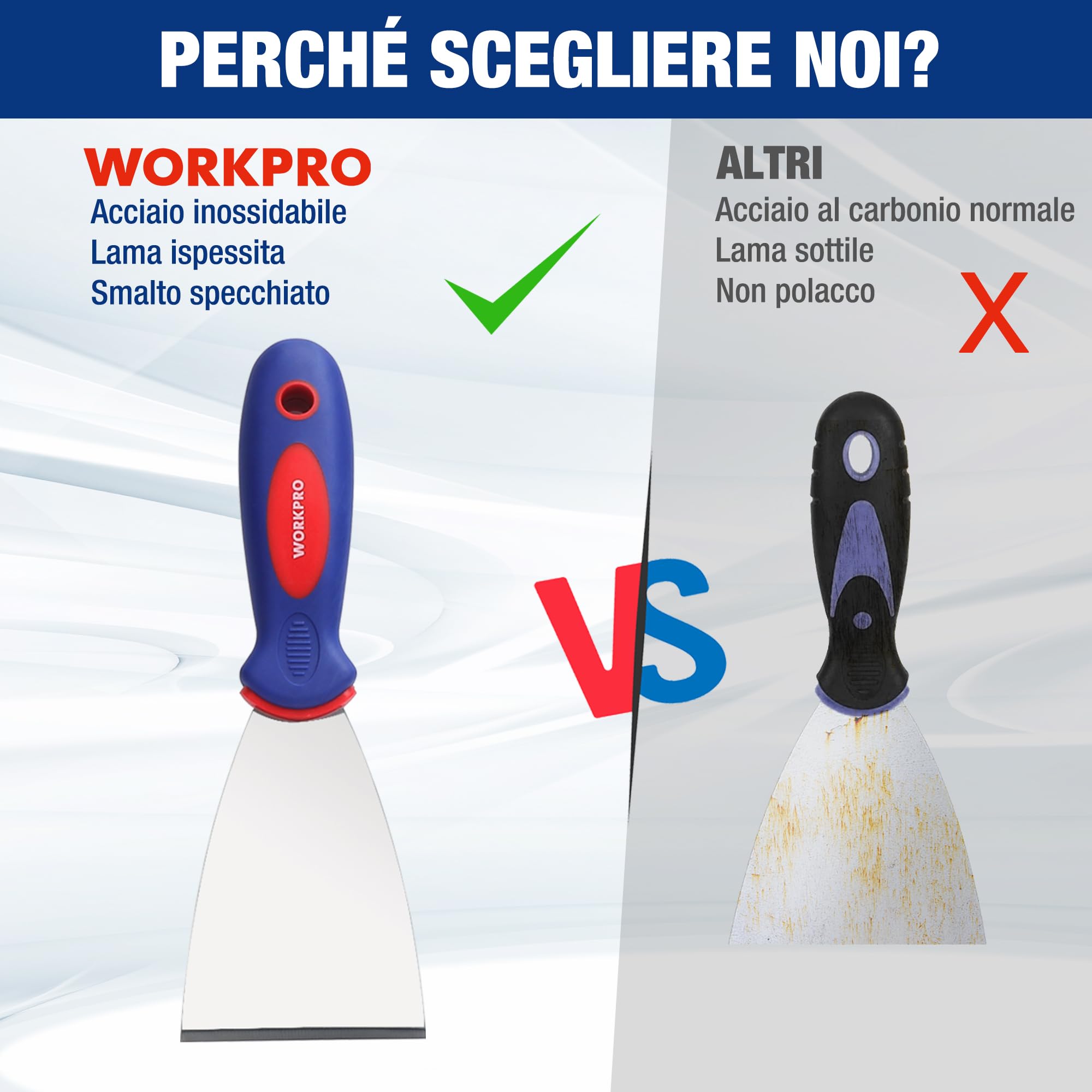 WORKRPO Set Spatole 4 Pezzi in Acciaio Inossidabile 38mm 76mm 100mm 150mm