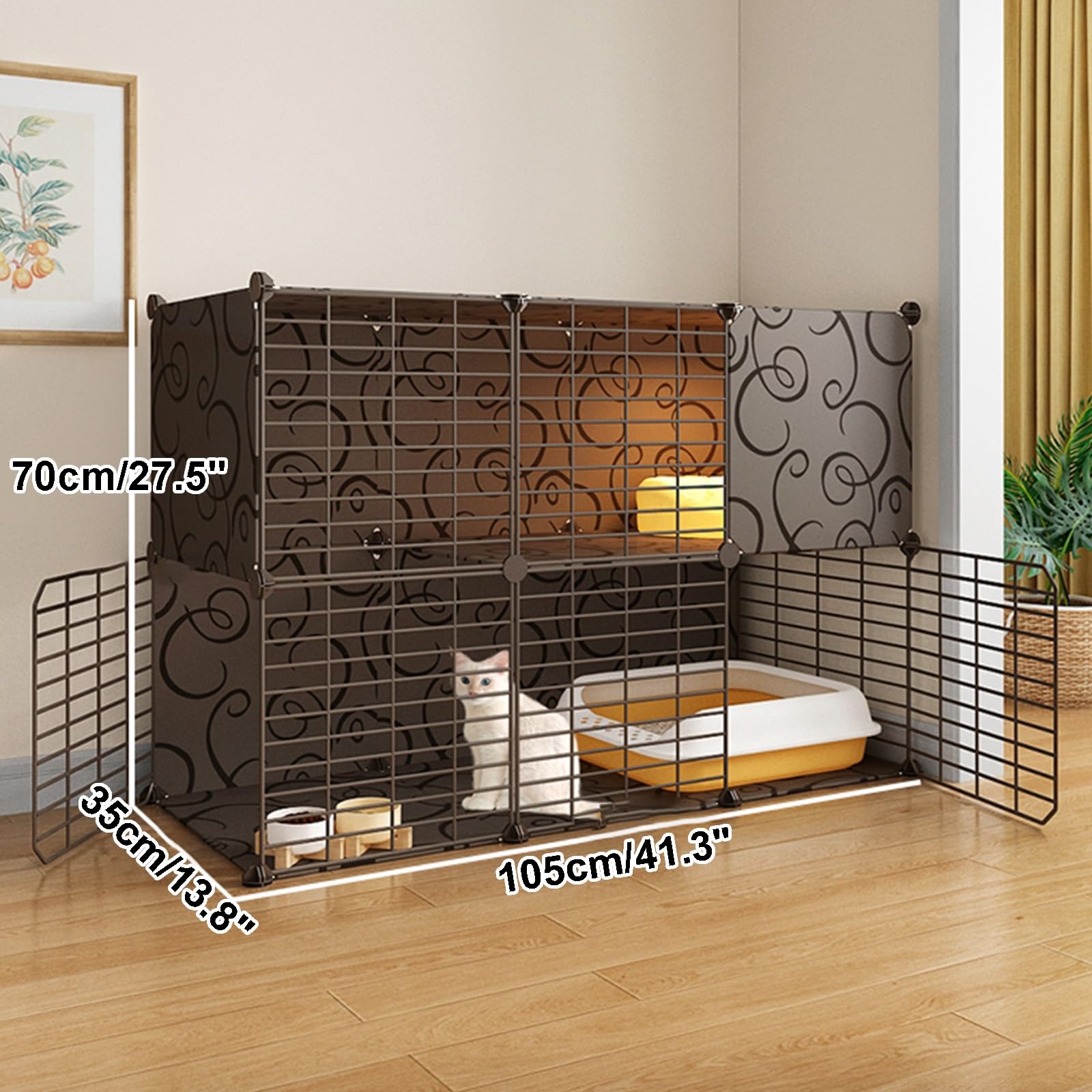 Recinto per Cani, Gatti e Conigli, Gabbia for Gatti, recinto for 1-2 Gatti, Diverse Misure, Bianco e Nero(Black,41.3"L X 13.8" W X 27.5" H)