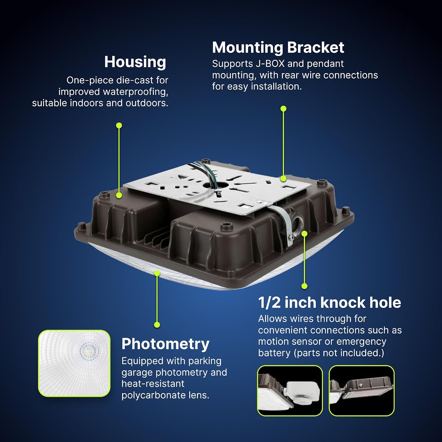 Konlite - 40W (5450LM) Residential & Commercial Indoor & Outdoor Lights for Shops, Garages & More, Outdoor Light Fixture, UL, Dark Bronze