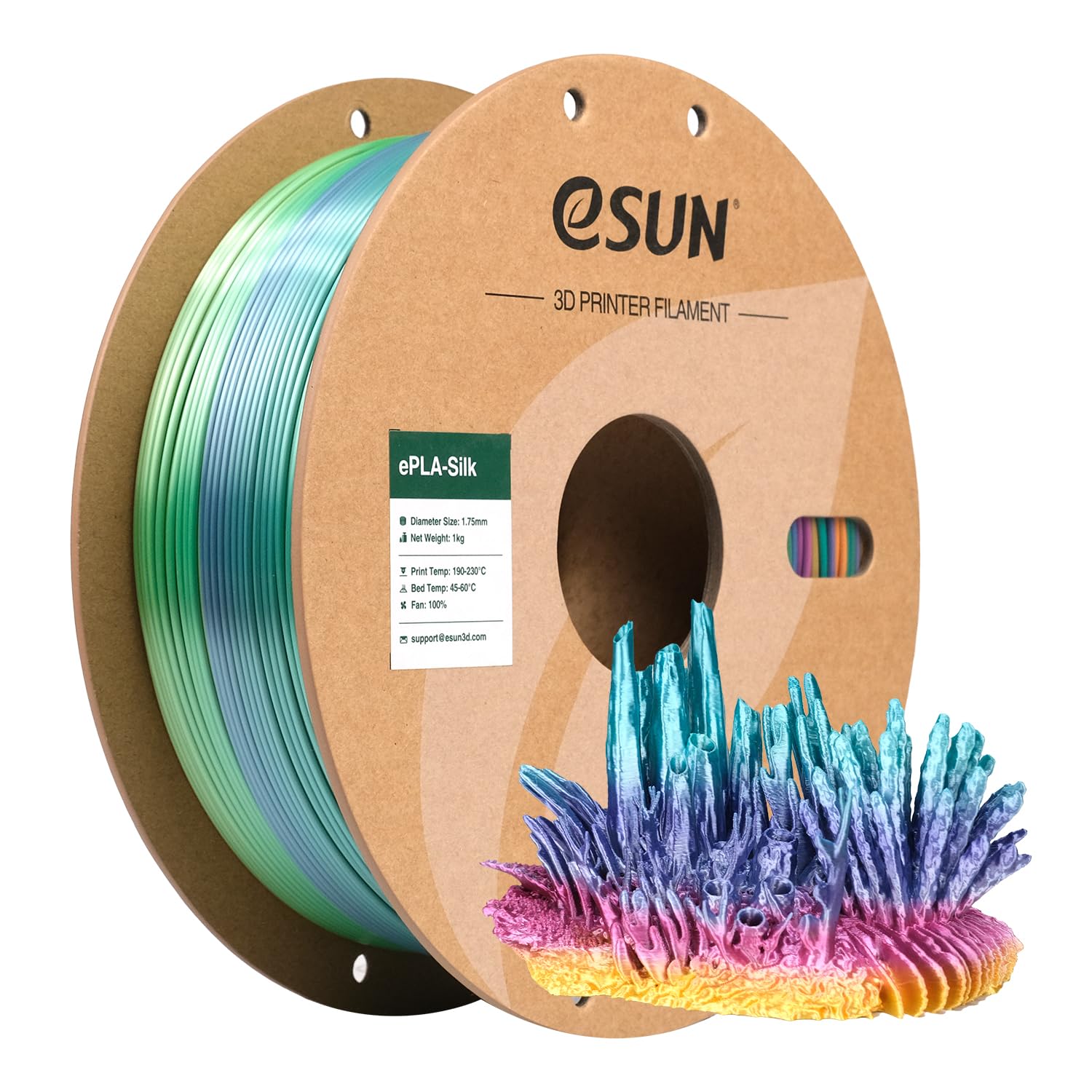 eSUN Silk Rainbow PLA Filament 1.75mm, filamento setoso multicolore per stampanti 3D PLA, colore sfumato che cambia bobina da 1KG (2.2 LBS) per stampanti 3D, Corallo Arcobaleno