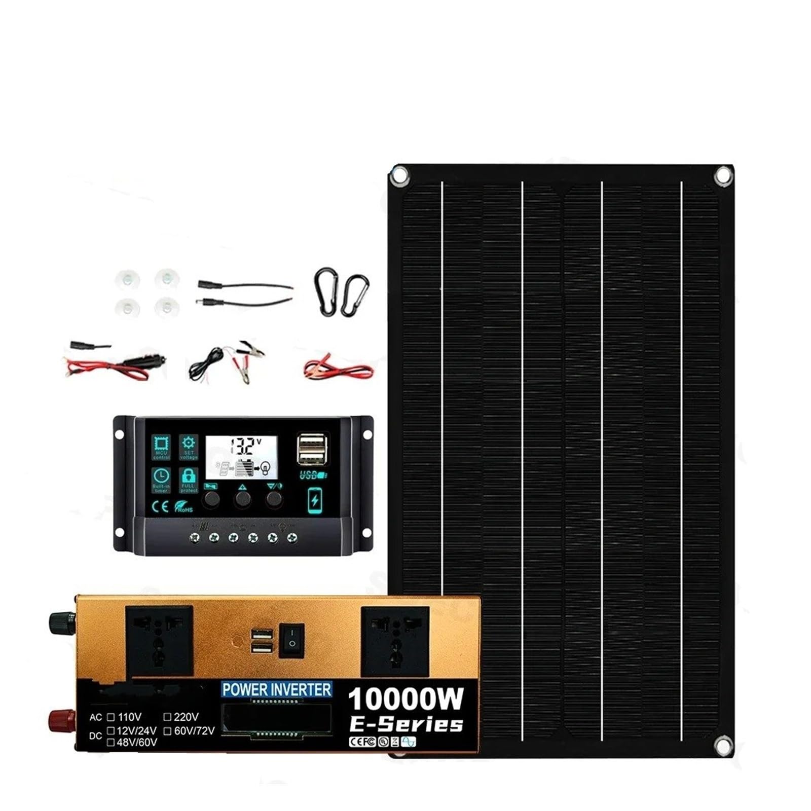 Converter Invertitore Kit Completo Solare 10000W Dual12V/24V 110V/220V100A Controller Pannello 800W Off-Grid Inverter Backup Domestico/campeggio(110V solar kit)