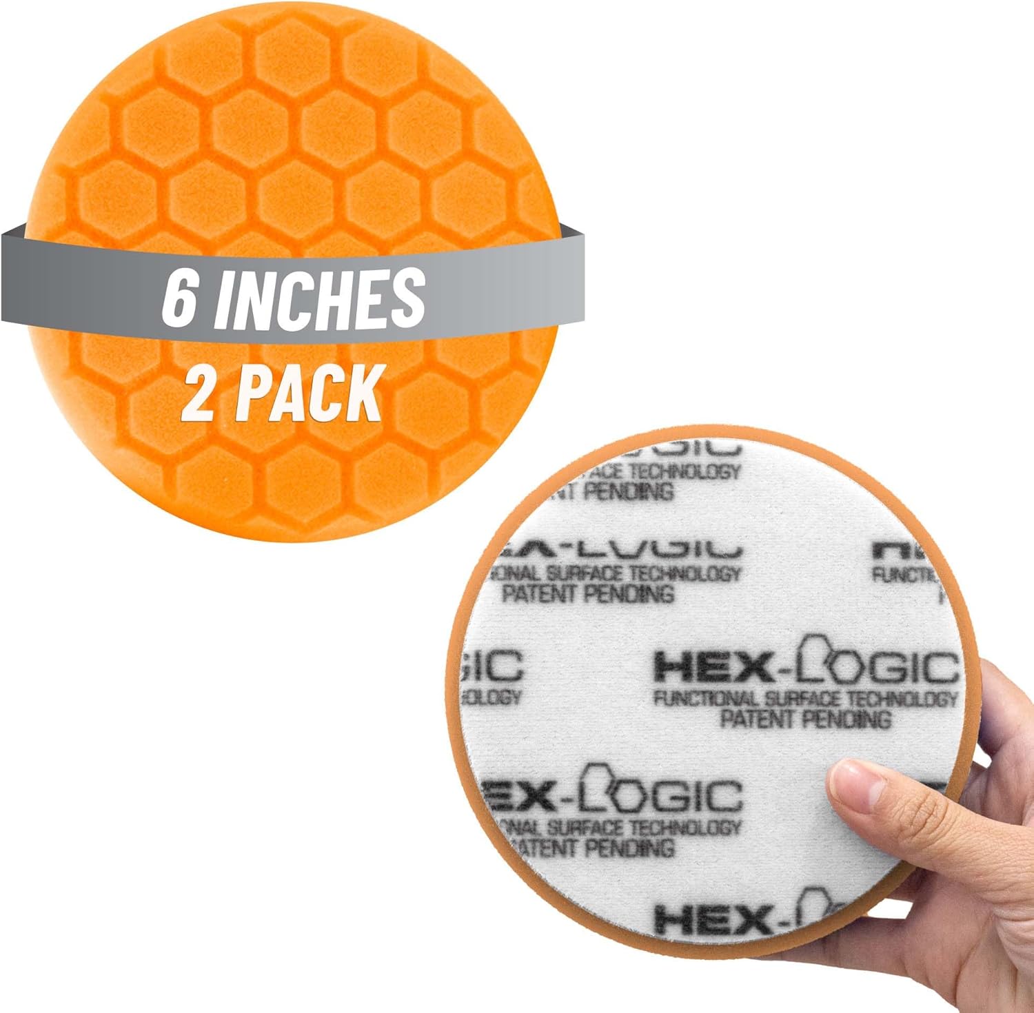 Chemical Guys Hex-Logic 6.5" Quantum Buffing Pad Orange (2 Pack) - Precision Cutting Pad for Swirls and Scratches - Works with Dual Action and Rotary Polishers for Paint Correction (BUFX112HEX602)