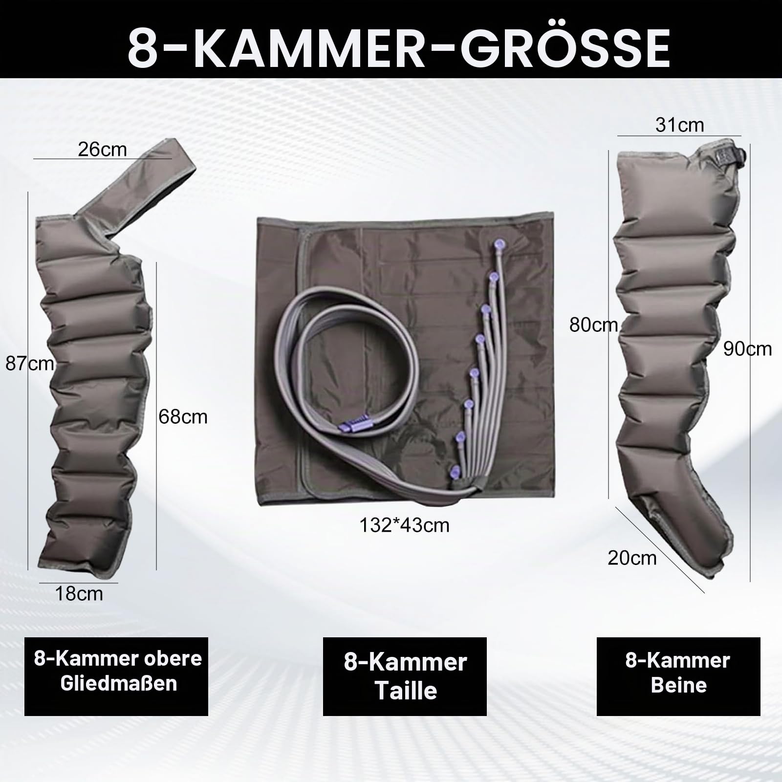 2026 Neu Lymphdrainage Gerät Beine Bei Lipödem - Kompressions-Beinmassagegerät mit 8 Luftkammern, Reduzierung Schwellungen und Müdigkeit - XL Größe (Grey, 2 legs+2 arms+1 waist)