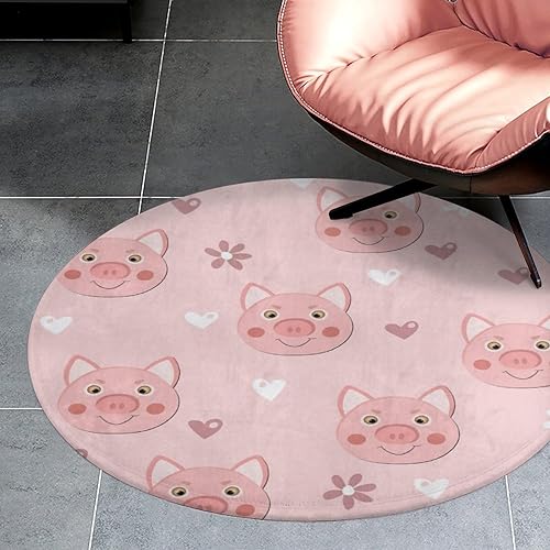 Miniatura 5 de HoaMoya Alfombra redonda con cara de cerdo rosa, animales coloridos, alfombra circular antideslizante, para cocina, sala de estar, dormitorio,