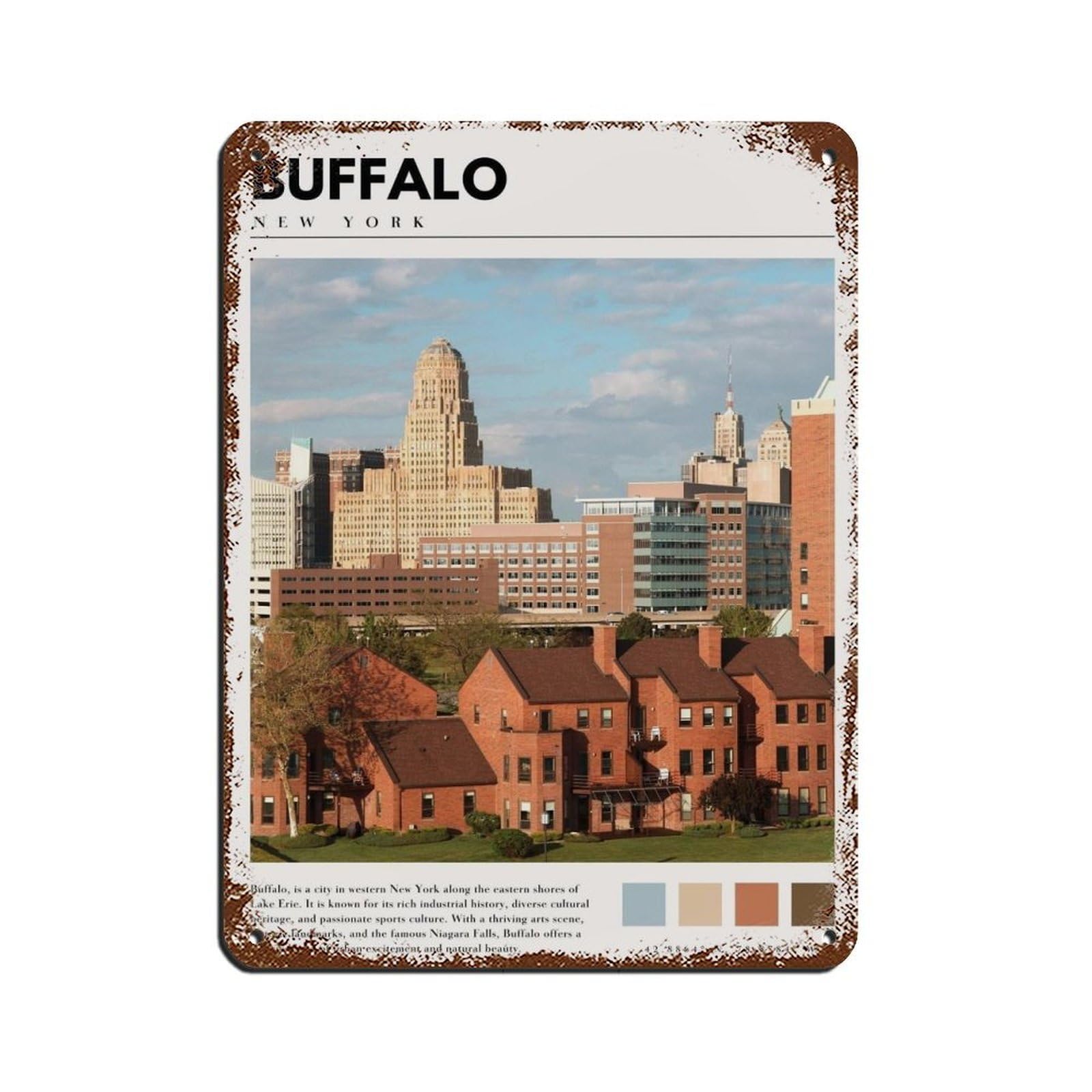 Buffalo New York Poster Buffalo NY Buffalo Art Tin Sign Vintage Metal Pub Club Cafe Bar Home Wall Art Decoration Poster Retro 12x16inch(30x40cm)