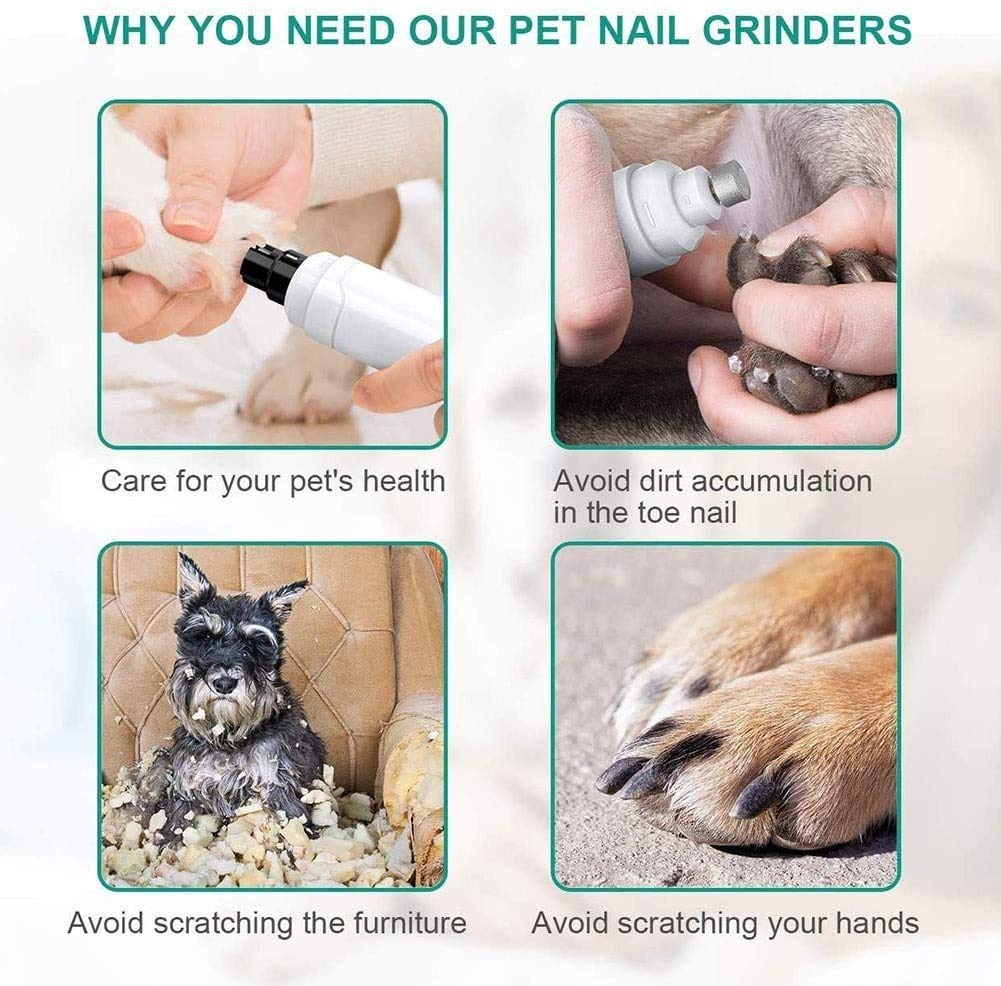 Pet Nail Trimmer-2 Velocidad silenciosa USB Recargable Recargable Nail Trimmer Pata de Aseo y alisado Cuidado de Garras para pequeños Perros y Gatos pequeños