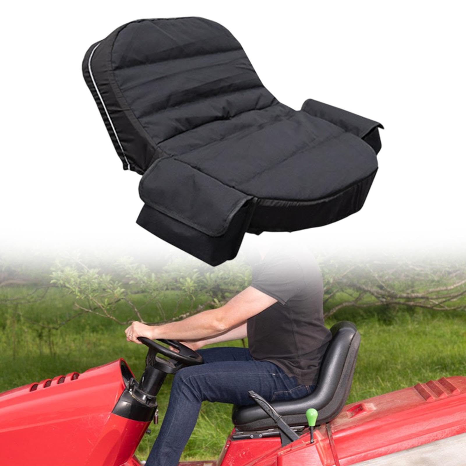 Lawn Mower Seat Cover Tractor Seat Cover Replacement Non Slip Heavy Duty Universal Weatherproof with Pockets Seat Cushion, Black
