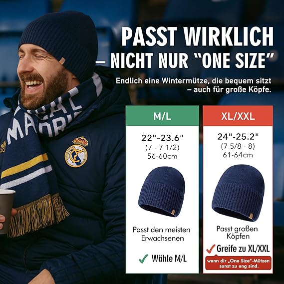 TOP-EX XL/XXL waterdichte Merino beanie muts heren wol wintermuts dames warm fleece gebreide muts ademend outdoor skimuts, M