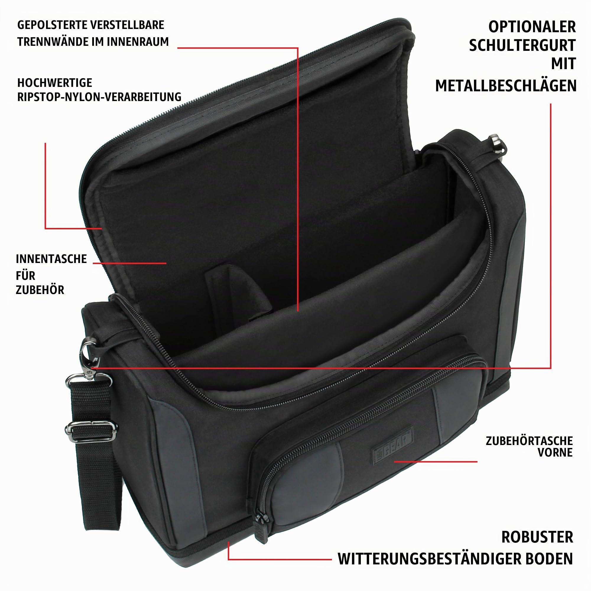 USA Gear Tablet-Tasche Kompatibel mit 11 Zoll iPad Pro, 10,9 Zoll iPad Air, 10,2 Zoll iPad – Kompakte Messenger-Tasche mit Robustem Äußeren, Passend für Tastatur, Ladegerät und Mehr (Schwarz)