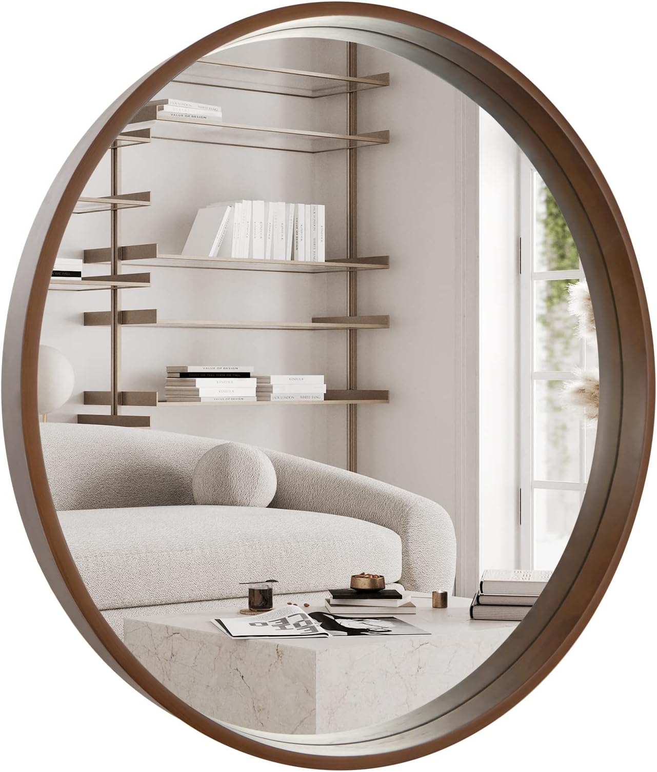 Amazon.com: HOMECOOKIN Round Wood Mirror, 32' Large Circle Mirror for Bathroom with Wood Framed ...