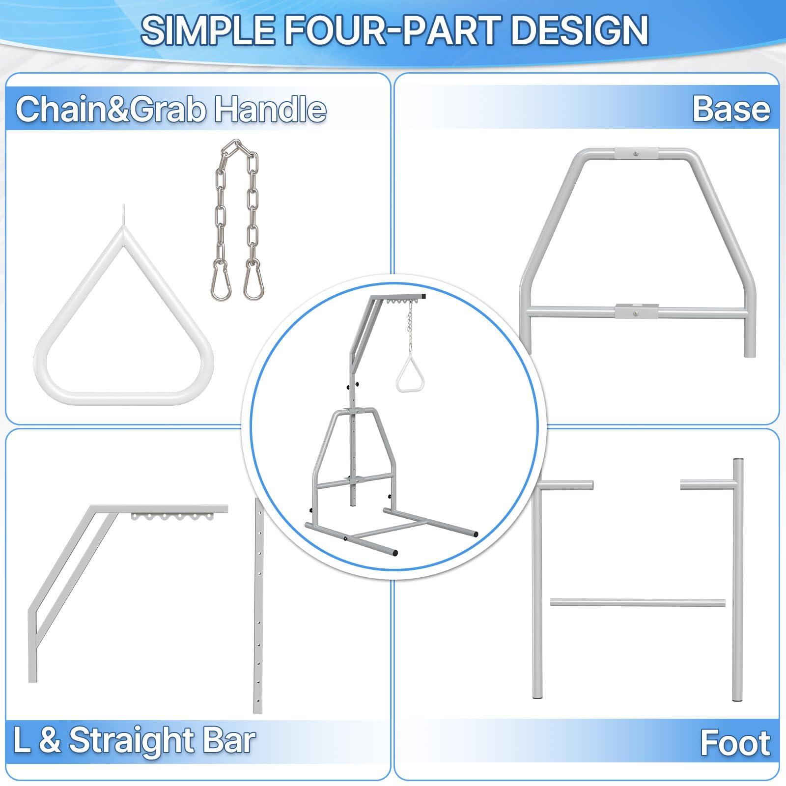 Barra trapezio per mobilità del letto con palo di assistenza regolabile - 165,1-188 cm, capacità 300 libbre, maniglia autoportante per anziani, uso domestico e ospedaliero