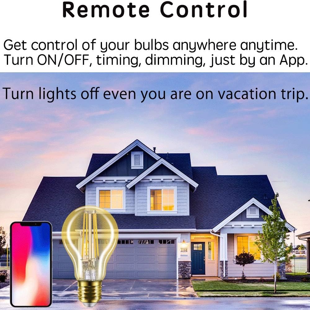 Buy 1 get 1 Smart Light Bulb LED Dimmable No Hub Required, App and Voice Control Compatible with Alexa Google Assistant E26 Dimmable (A19 Gold, 1 Pack)