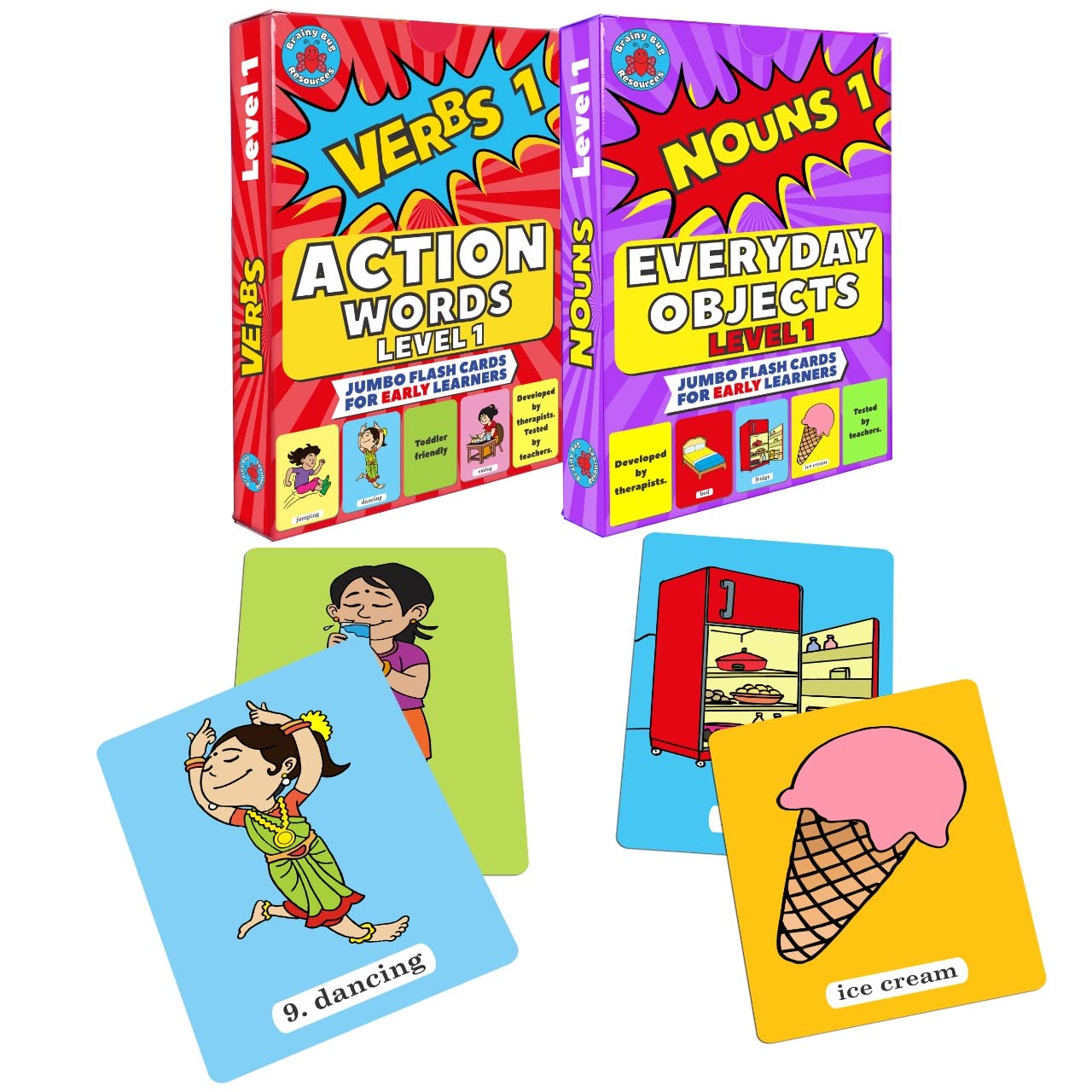 60 Early Years Flashcards | 30 Everyday Objects and 30 Action Words – Level 1 | Audio Enabled in Hindi, English, Punjabi, Tamil, Kannada, Telugu | Special Needs Kids | Spoken English