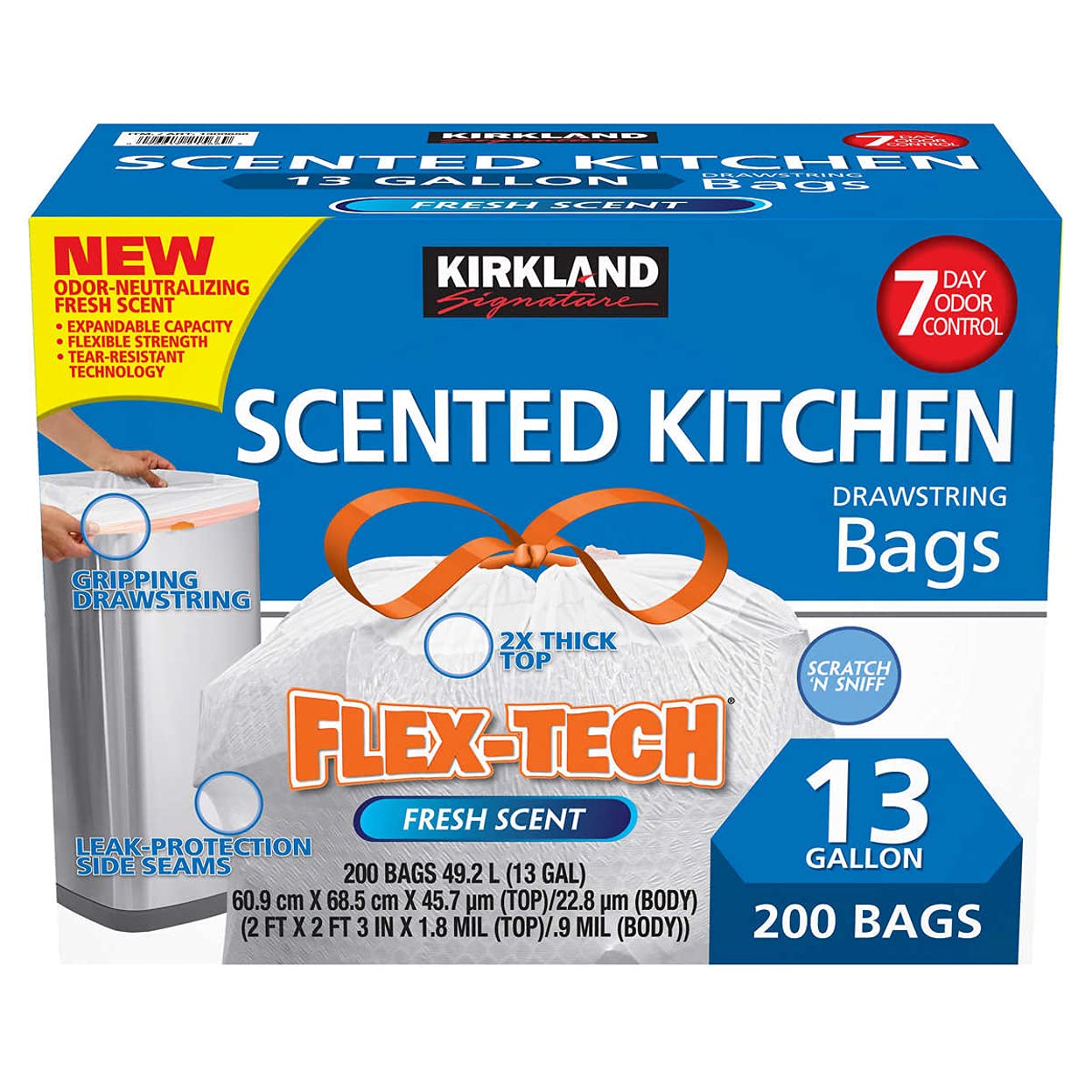 Kirkland Signature FlexTech 13Gallon Scented Kitchen Trash Bags, 200