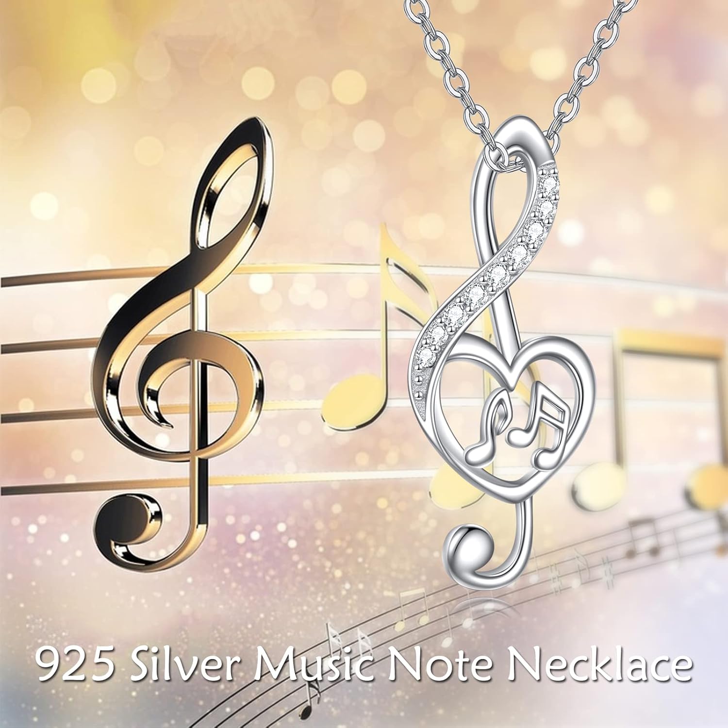 VONALA Music Earrings Necklace 925 Sterling Silver Music Note Pendant Cubic Zirconia Musical Jewelry Gift for Women - Image 6