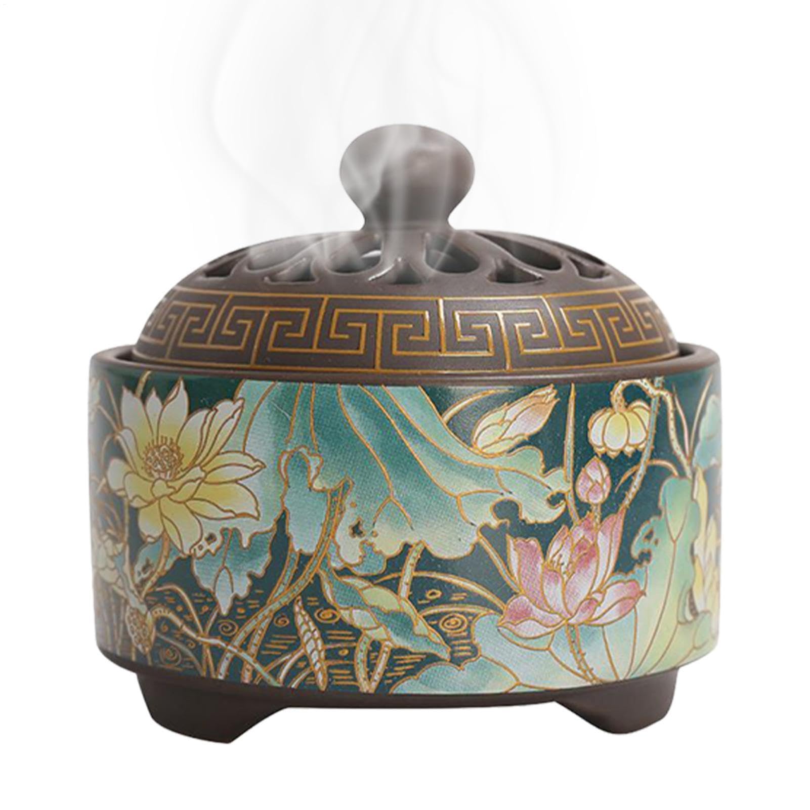 Plateau à encens en céramique et son plat floral décoratif