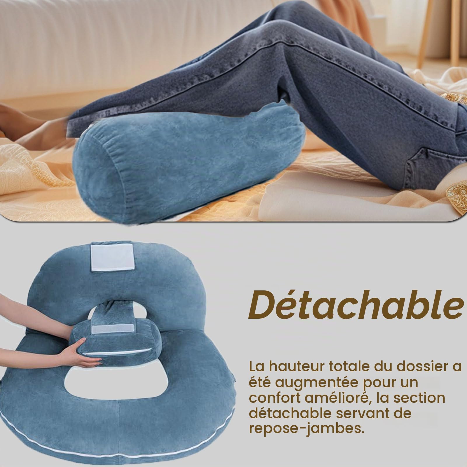 Coussin de Lecture pour Lit, Oreiller de Grossesse, Support Lombaire, Grand Coussin Dorsal Dossier Canapé, Oreiller de Lecture Lit Adulte avec o-reiller Amovible pour Lire ou Se Détendre