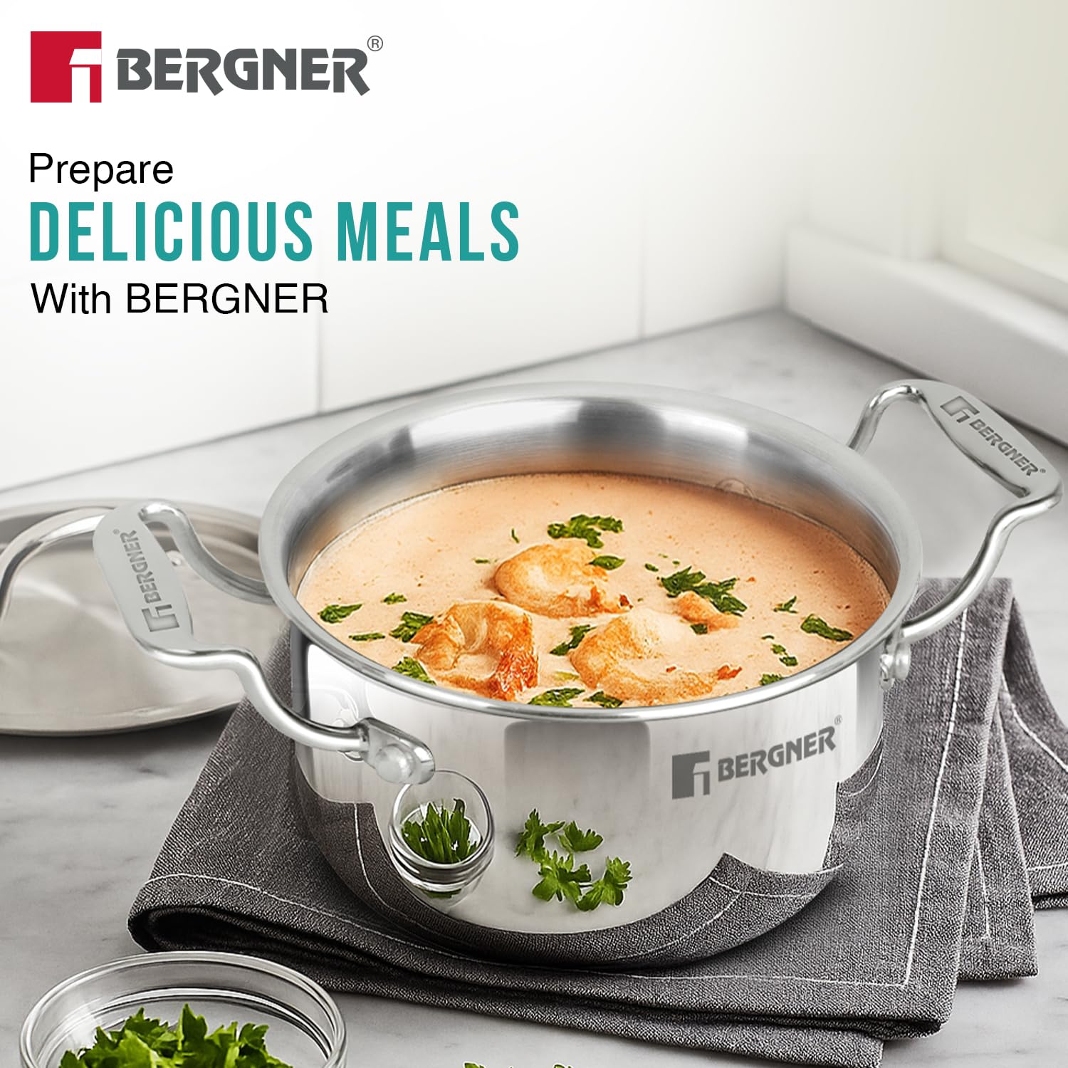 Bergner Argent Junior Chef Triply Stainless Steel 14cm (1.2 L) Casserole with Stainless Steel Lid, Mini Casserole, Durable, Consumes Less Oil, Healthy Cooking - Induction and Gas Stove Ready 2