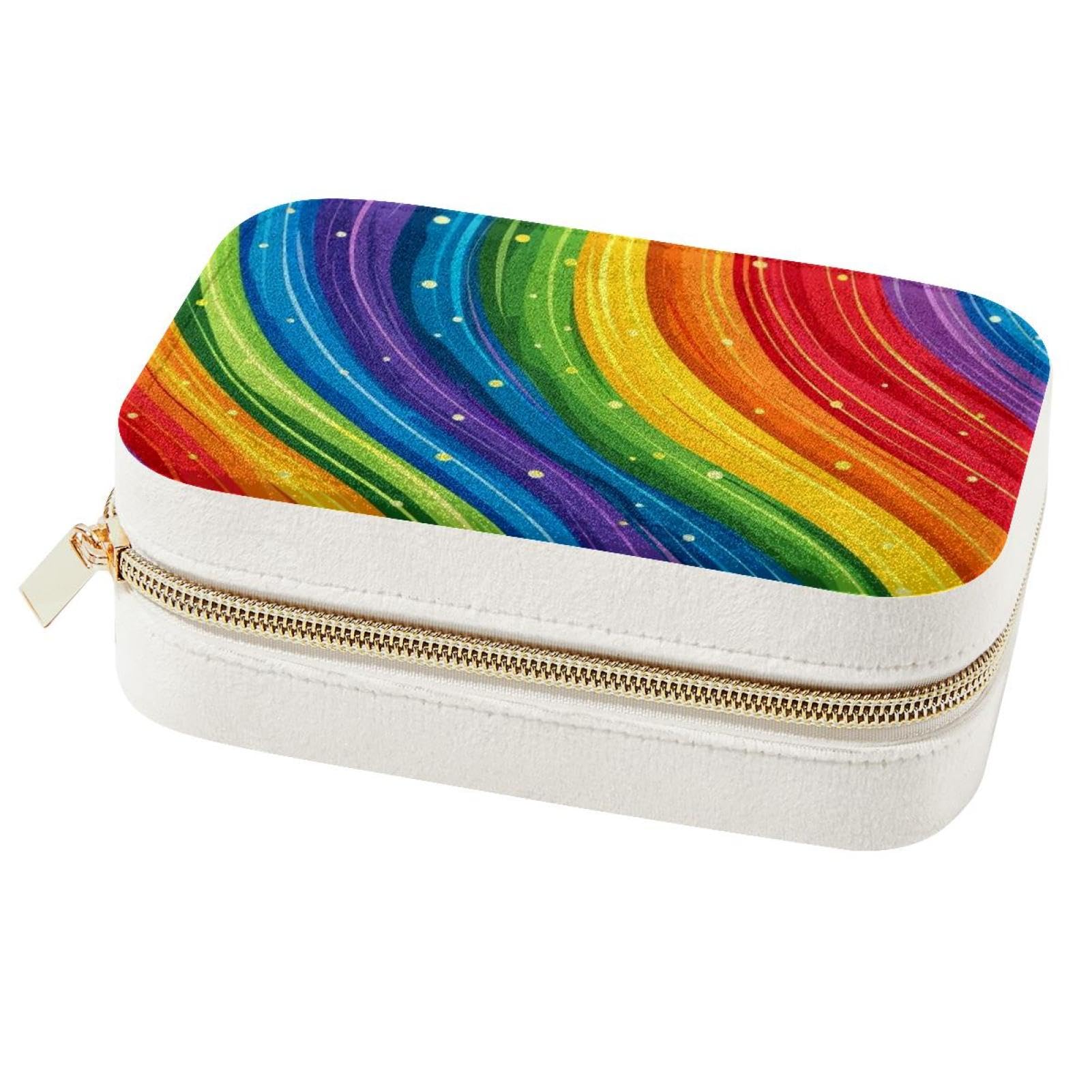 Boîte à bijoux de voyage arc-en-ciel rigide de qualité supérieure