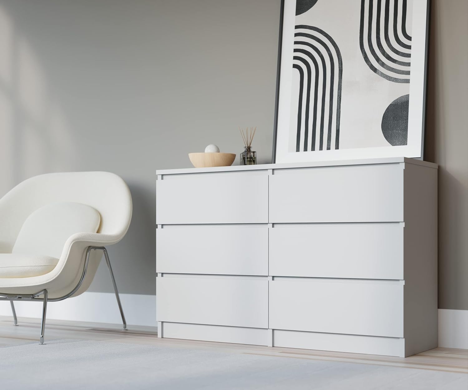 3xEliving Kommode Sideboard DEMII mit 6 Schubladen in 5 Farbvarianten (weiß)