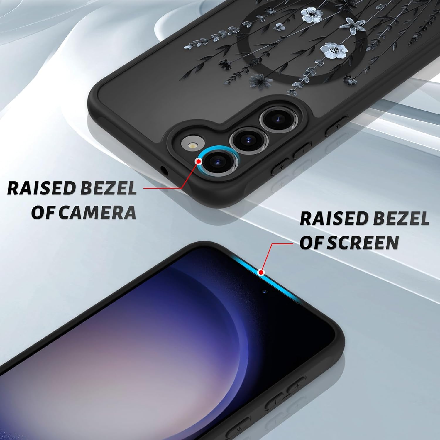 OOK Case for Samsung Galaxy S23 Plus 6.7 Inch (Wireless Charging Compatible) Cute Floral Flowers Translucent Phone Cover Soft TPU + Hard PC Anti-Scratch Shockproof Magnetic Case for Women - Image 3