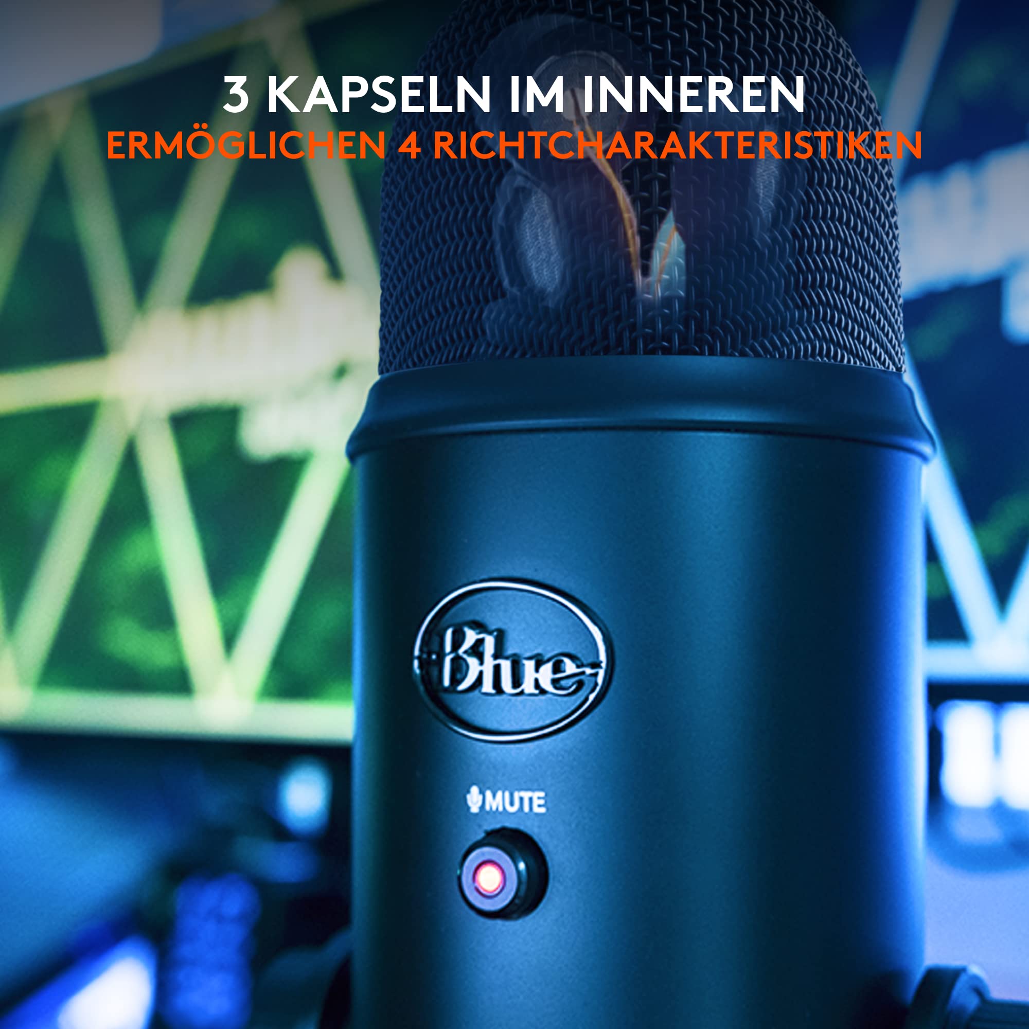 Blue Microphones Yeti Professionelles USB-Mikrofon für Aufnahmen, Streaming, Podcasting, Broadcasting, Gaming, Voiceover und mehr, Plug 'n Play auf PC und Mac - Schwarz