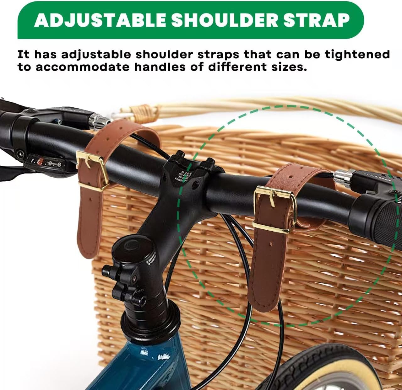 Wicker Bike Basket Front Cargo for Women and Men, Natural Rattan Bicycle Basket with Mounting Hardware, Fits Most Road Bikes, Cruisers, Ebikes and Stationary Bicycles