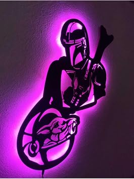 Star Wars Bebek Yoda Led Işıklı Tablo Pembe 55x40 cm, babeyoda