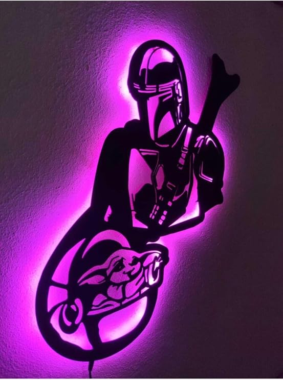 Star Wars Bebek Yoda Led Işıklı Tablo Pembe 55x40 cm, babeyoda