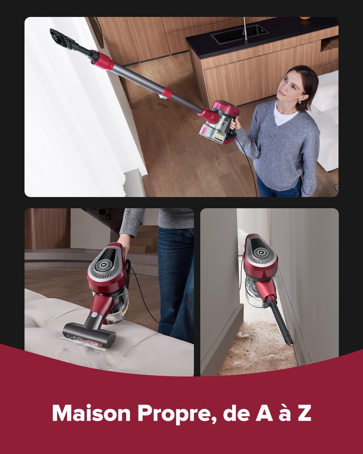 Vexilar C8 Aspirateur Balai avec Fil, 600W/60Kpa Aspirateur Balai Filaire Puissant, Câble de 7m, Brosse Anti-Emmêlement, Filtre HEPA, 1,5L, Aspirateur Léger pour Sols Durs, Tapis et Poils d’Animaux