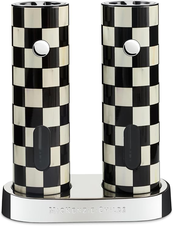 MACKENZIE-CHILDS Electric Salt and Pepper Grinder Set, Courtly Check