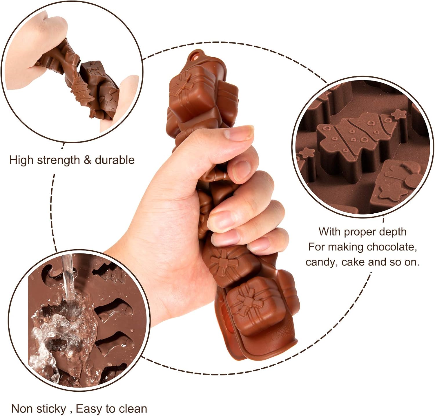 Whaline 6pcs Christmas Silicone Chocolate Mould, Xmas Candy Mold Trays - Image 4