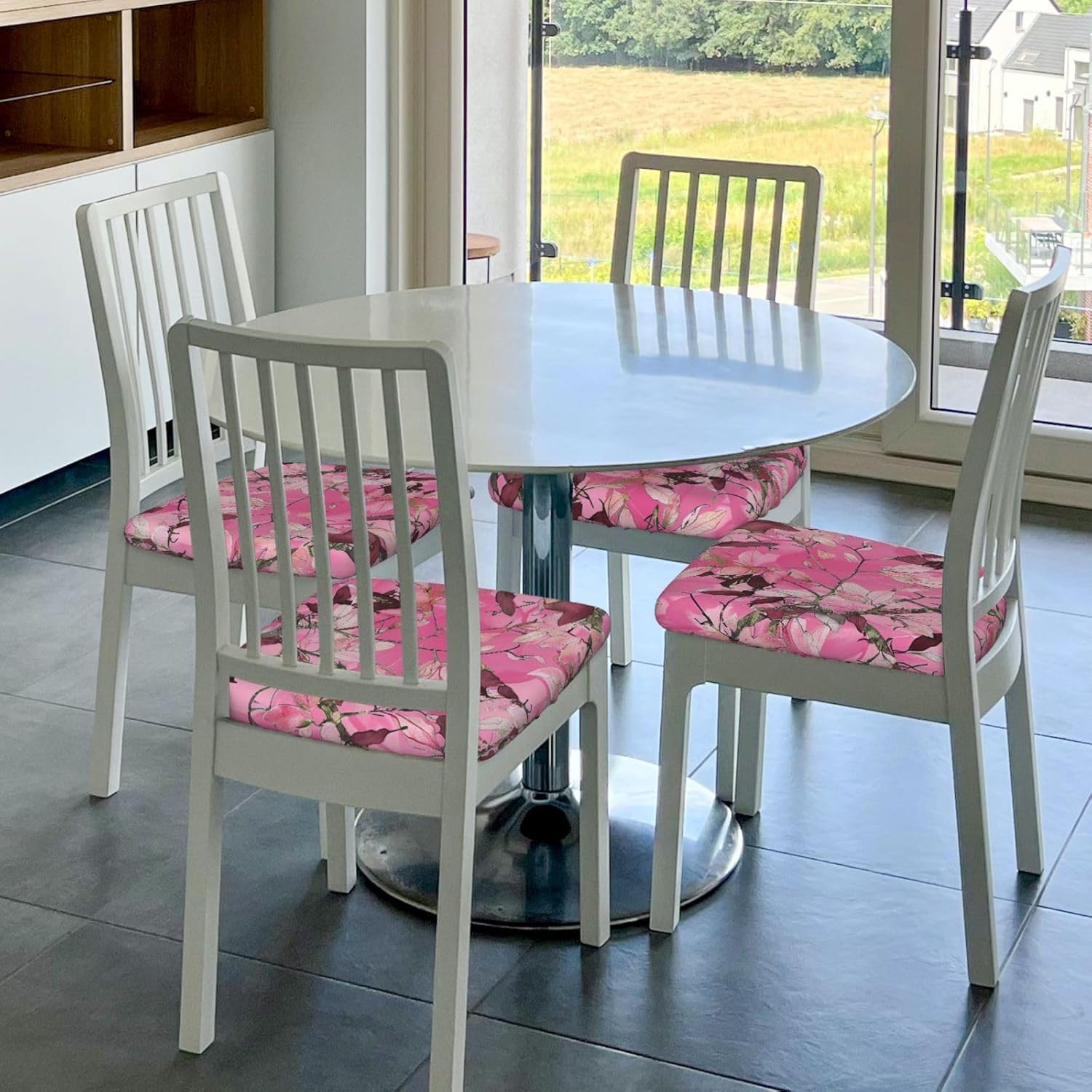 Leaves Camouflage Print Square Cushion Covers 6 Pcs Set Elastic Non-Slip Seat Cushion Slipcovers Pet Furniture Protectors for Chair, Sofa
