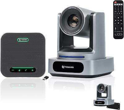 TONGVEO 4K AI PTZ Camera with 10X Optical Zoom & Bluetooth Conference Speakerphone, Auto Tracking Video Conferencing System with 360 Voice Pickup, HDMI USB Webcam for Church, Zoom, Teams
