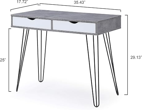 AC Pacific Laurel Small Desk with Drawers for Bedroom, Study, Home Office or Dorm, Stylish Modern Table for Computer or Vanity Use with Marbling Design, Gray
