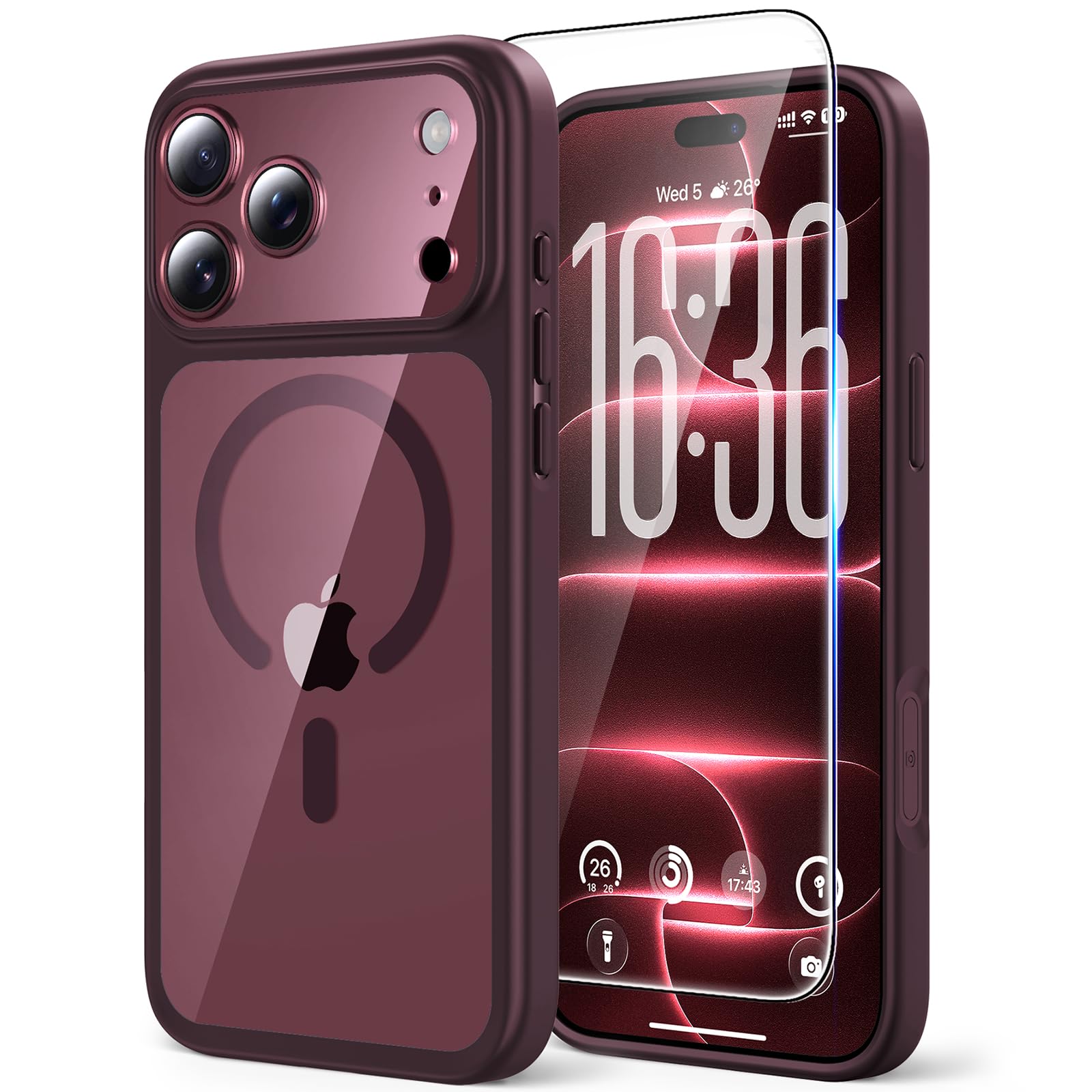 TAURI Cover Magnetica per iPhone 18 Pro,Borgogna | con Pellicola in Vetro Temperato,Compatibile con MagSafe,Magnetica Custodia per Sottile Anticaduta