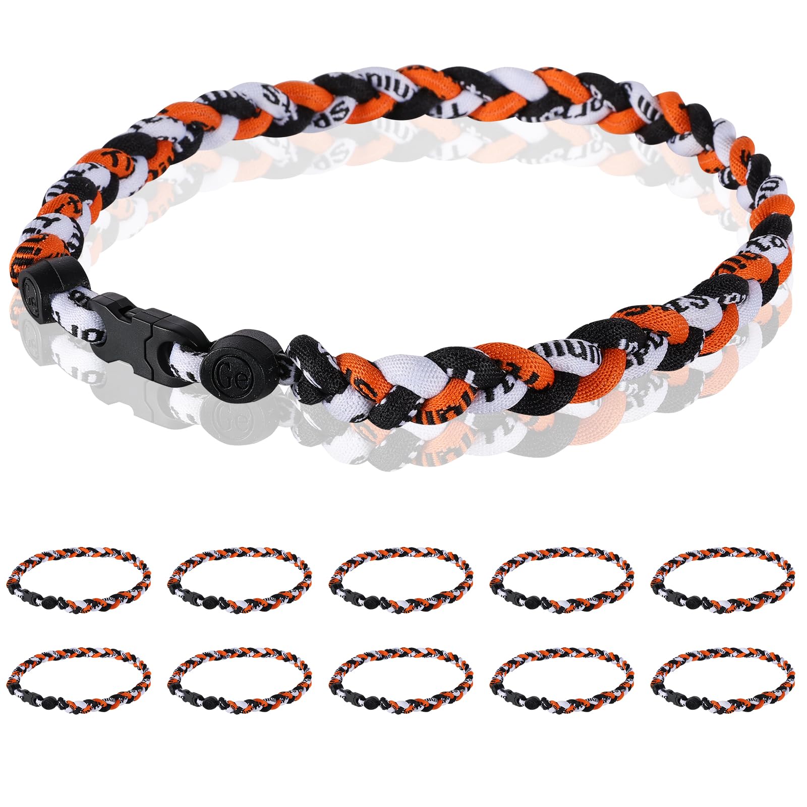 12 Pack Baseball Necklace 18inch, Team Gift for Baseball Funs, Three Braided Titanium Tornado Rope Design, with Muti - Color for Pick